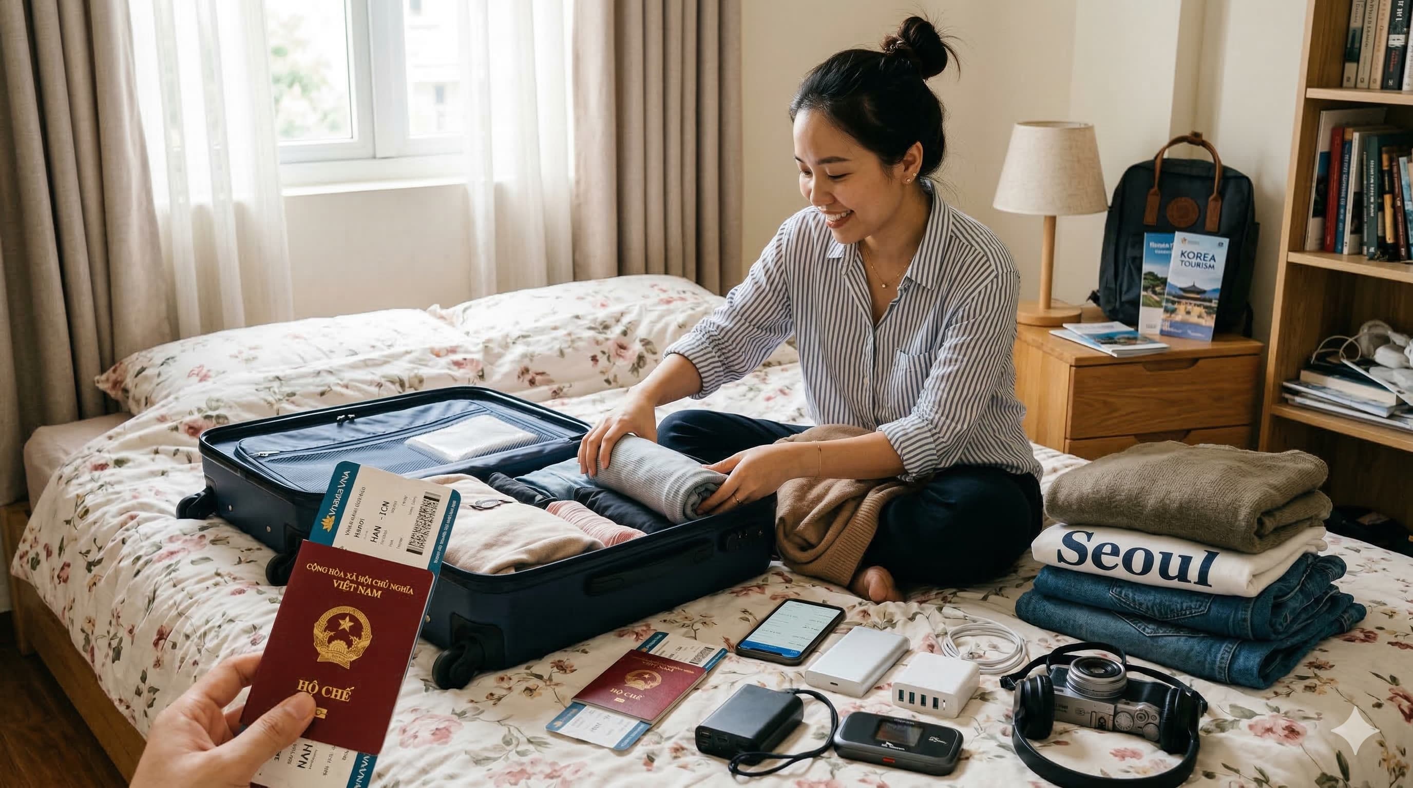 Chuẩn bị hành lý cho chuyến đi Seoul