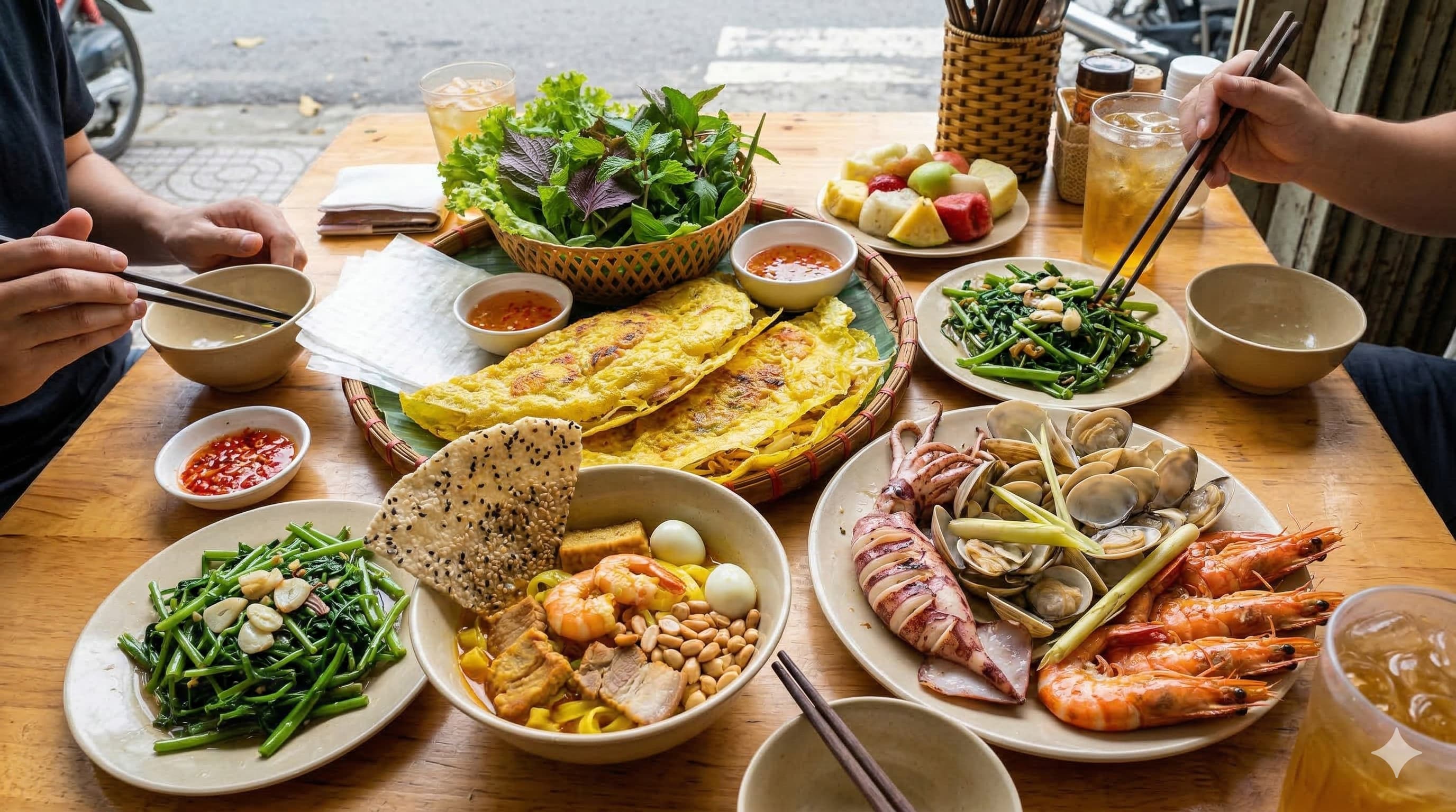 Bàn ăn đầy ắp món ngon tại Đà Nẵng