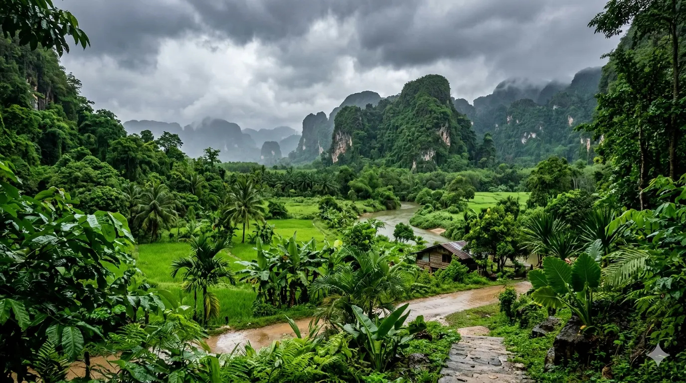 Cảnh quan xanh tươi của Krabi mùa mưa