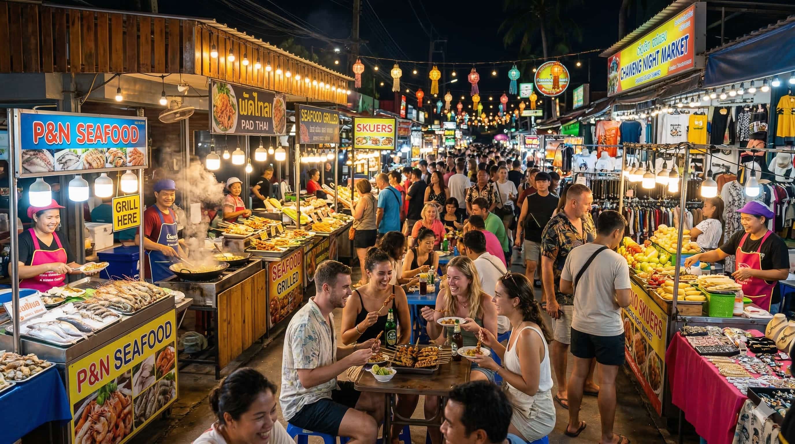 Chợ đêm Chaweng nhộn nhịp với đa dạng món ăn