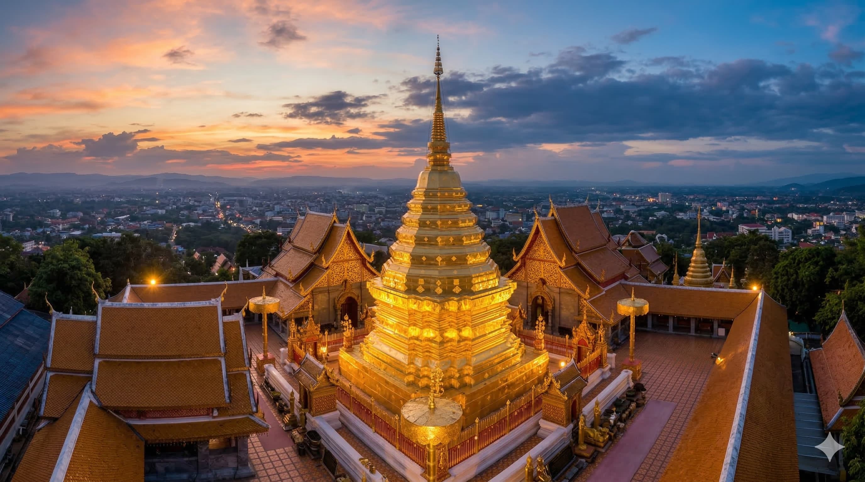 Chùa Wat Phra That Doi Suthep lúc hoàng hôn