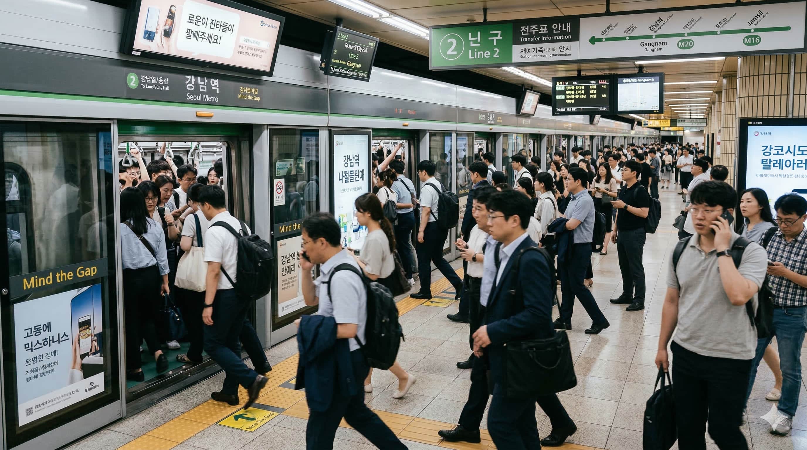 Ga tàu điện ngầm nhộn nhịp tại Seoul