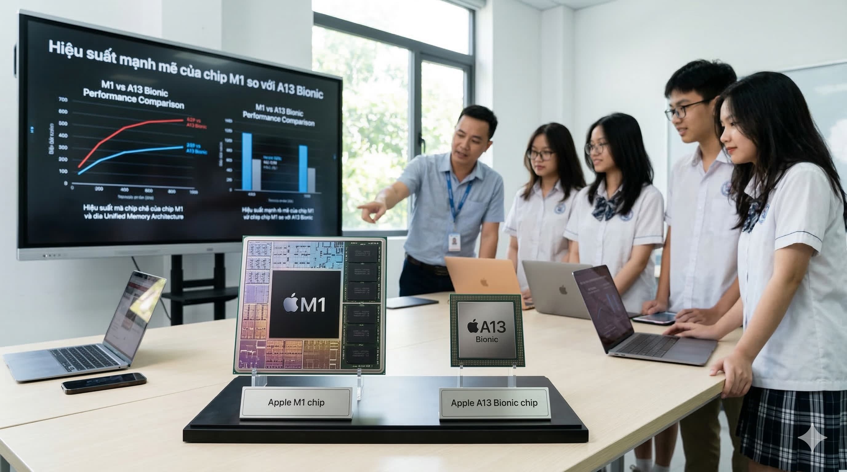 Hiệu suất mạnh mẽ của chip M1 so với A13 Bionic