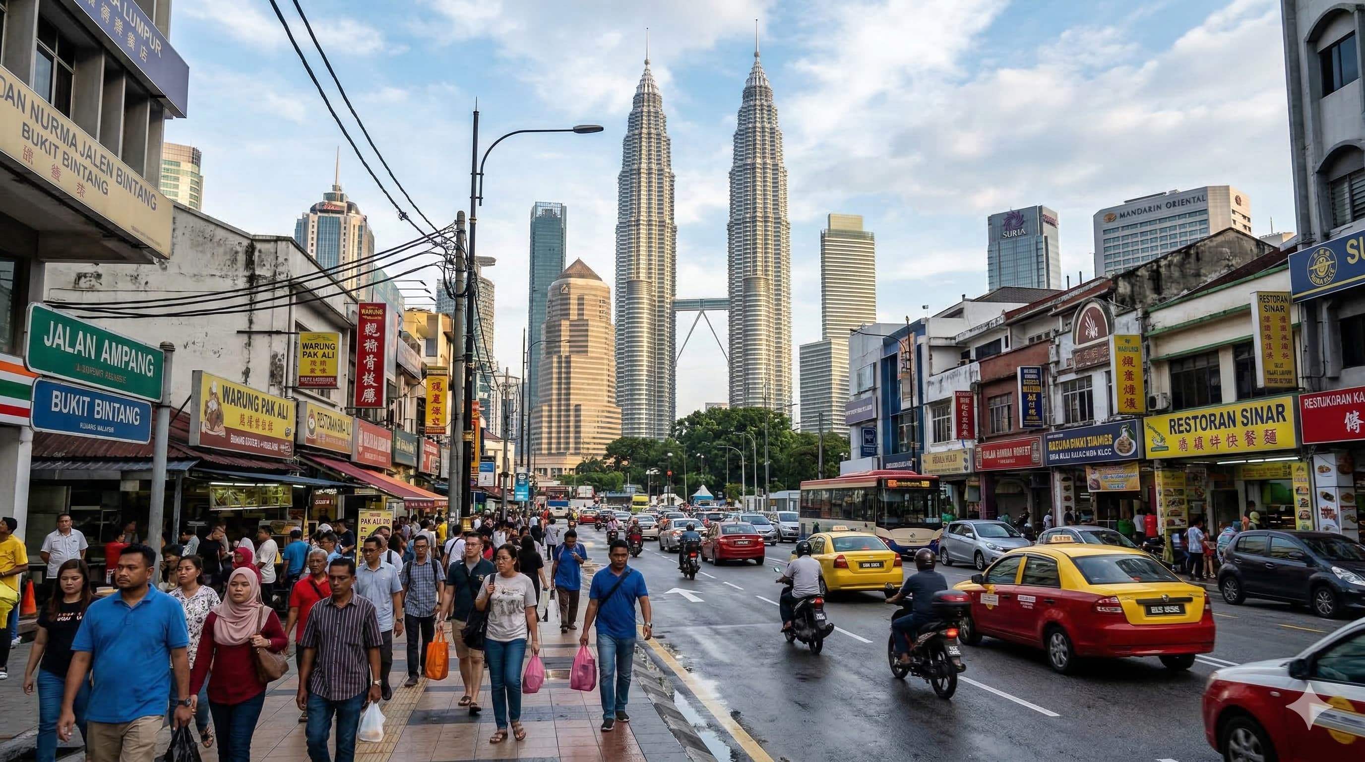 Khung cảnh nhộn nhịp của Kuala Lumpur với tháp đôi Petronas nổi tiếng