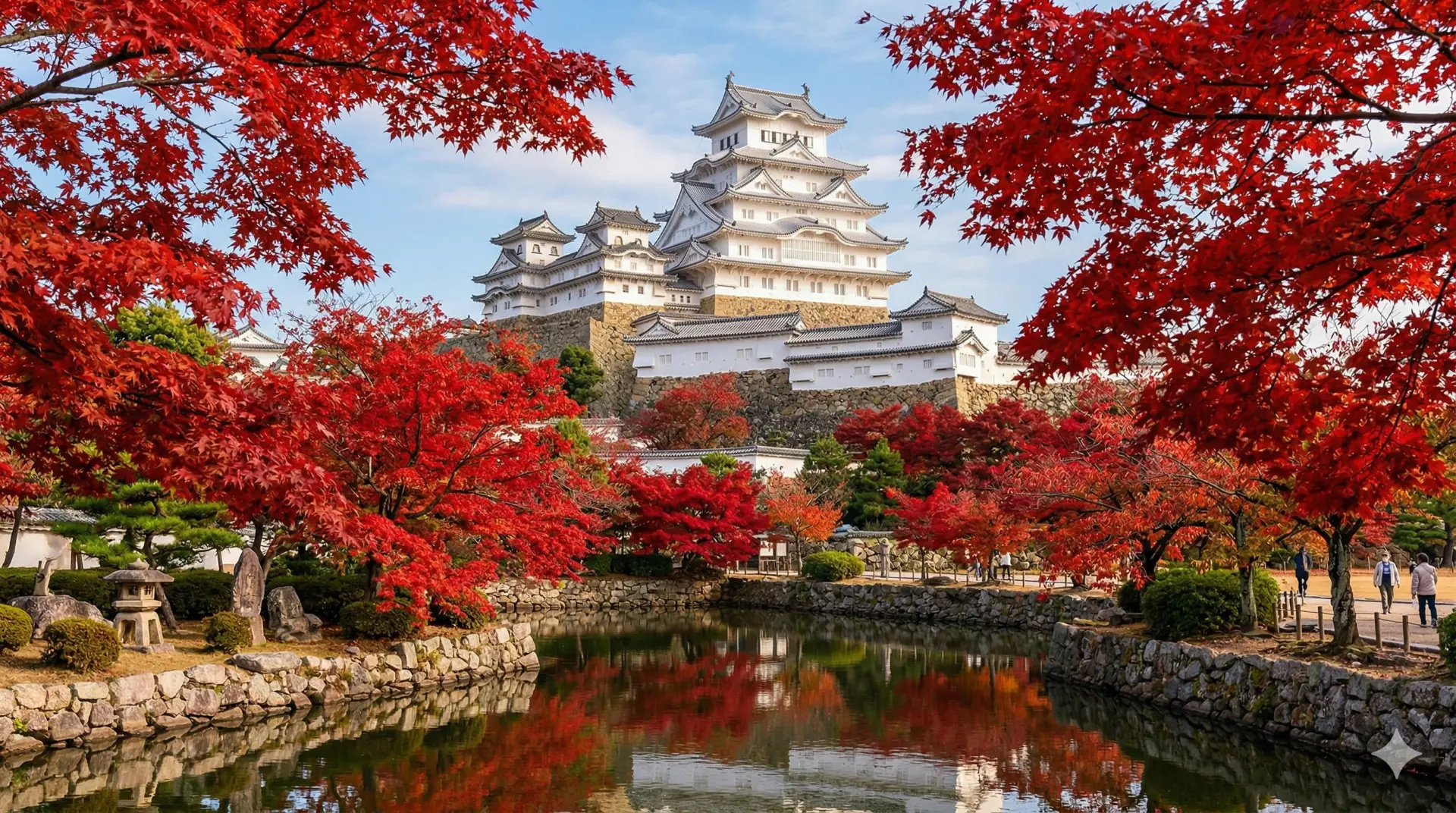 Lâu đài Himeji rực rỡ giữa sắc lá phong đỏ