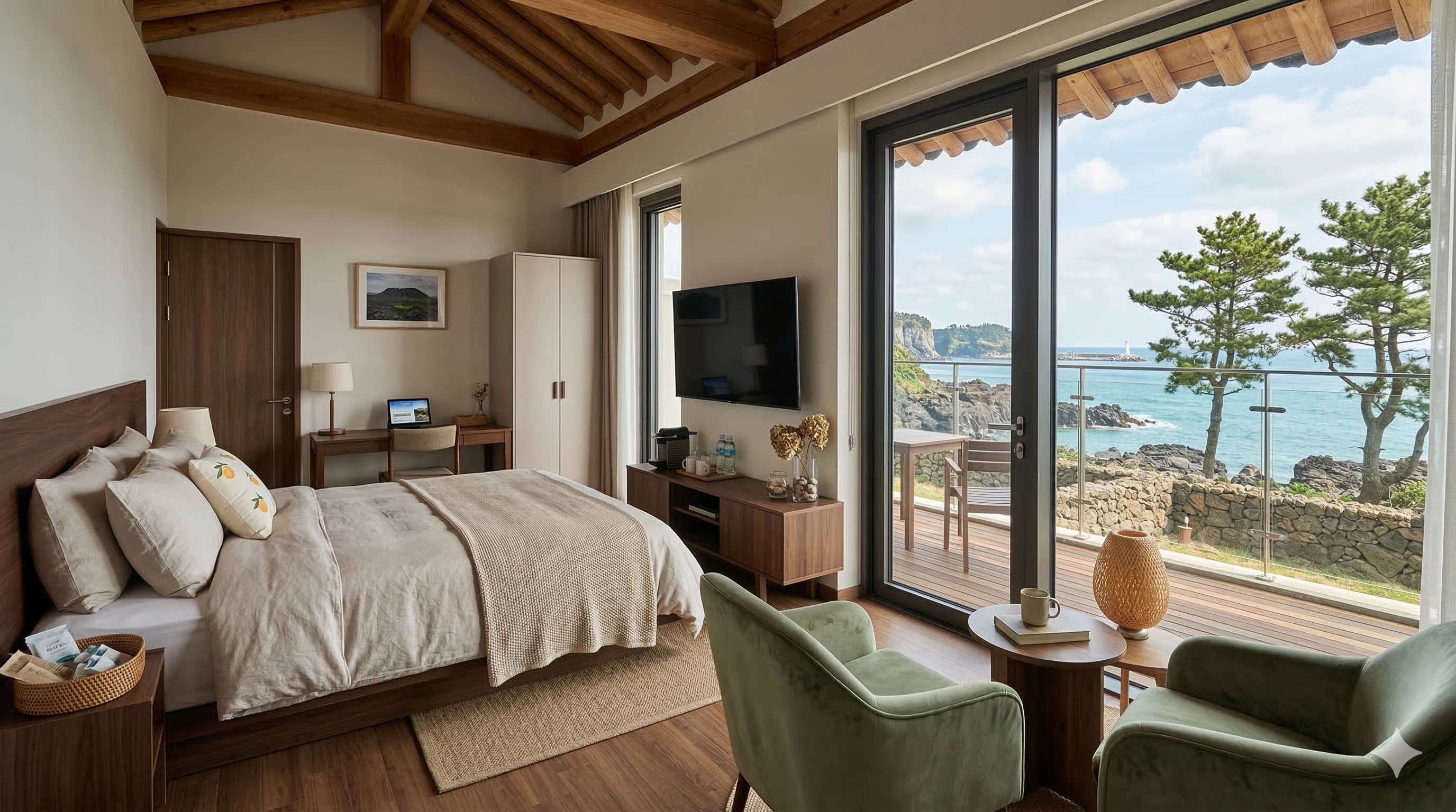 Phòng khách sạn tại Jeju với thiết kế hiện đại và tiện nghi