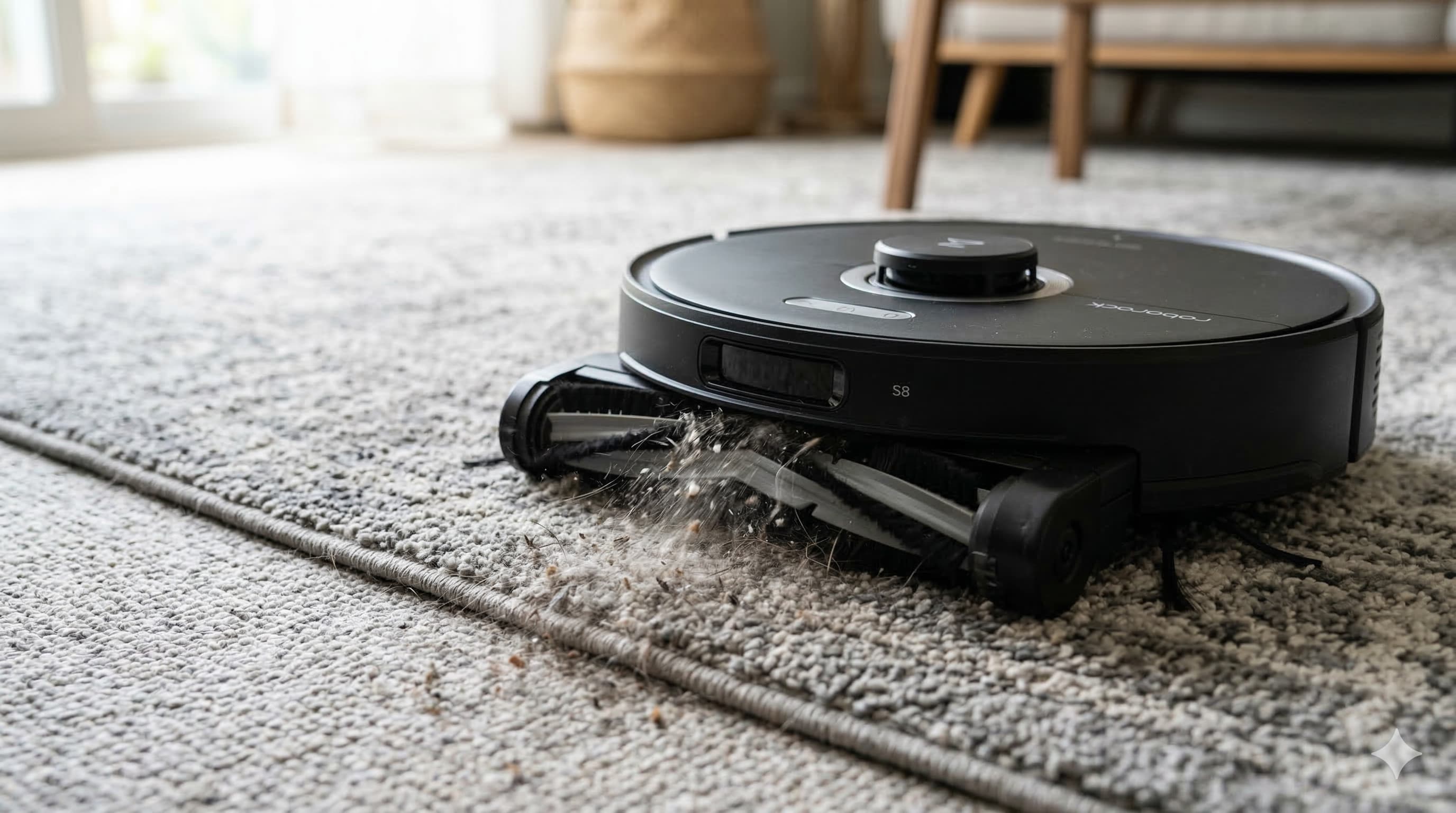 Roborock S8 dễ dàng hút sạch bụi trên thảm