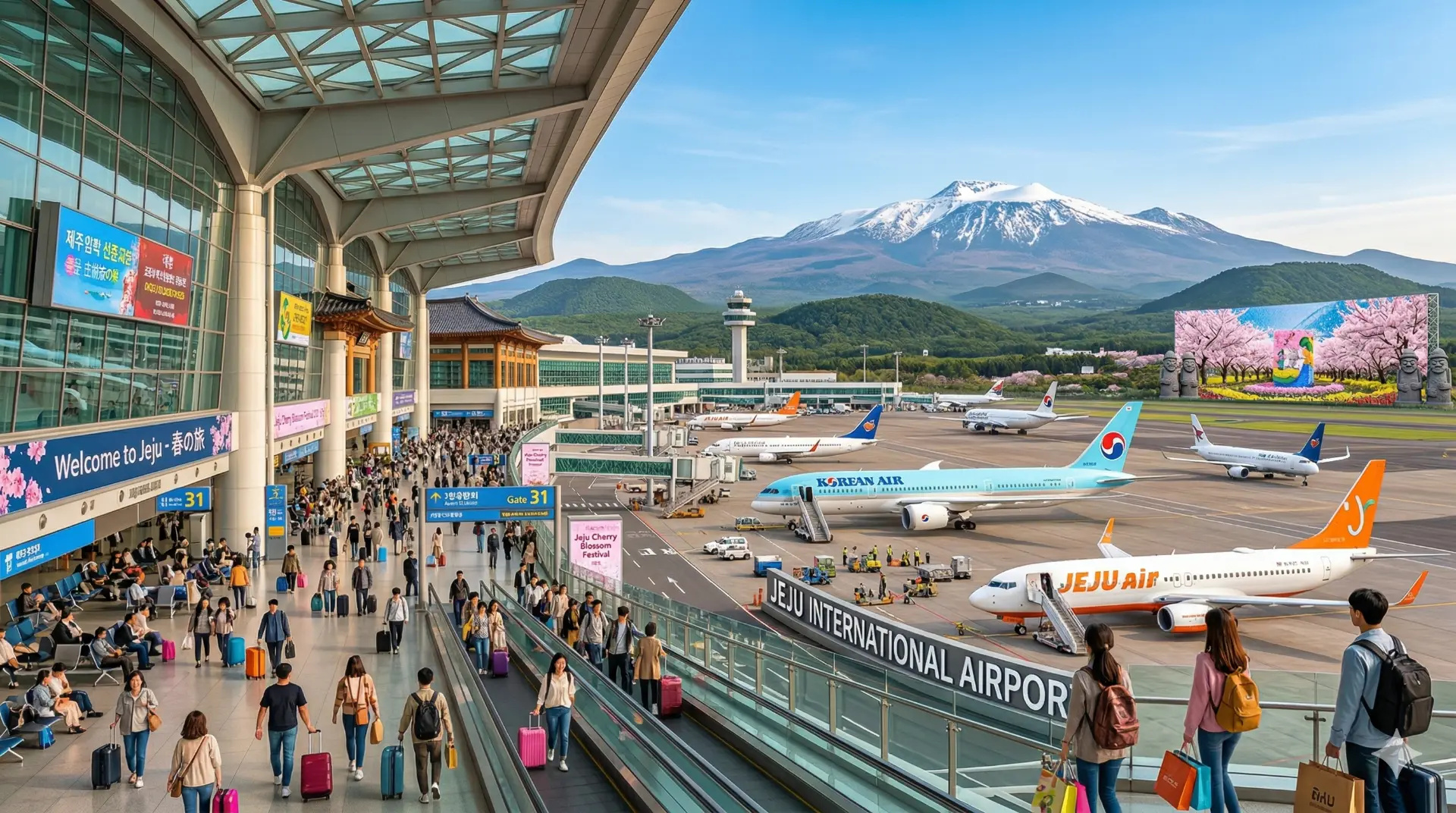 Sân bay Jeju tấp nập du khách mùa lễ hội