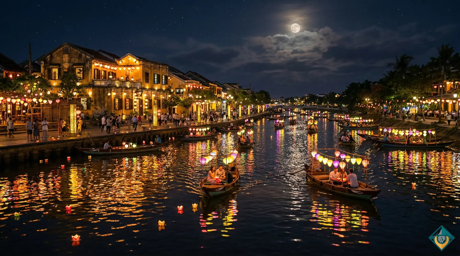 Sông Hoài lấp lánh ánh đèn trong đêm rằm